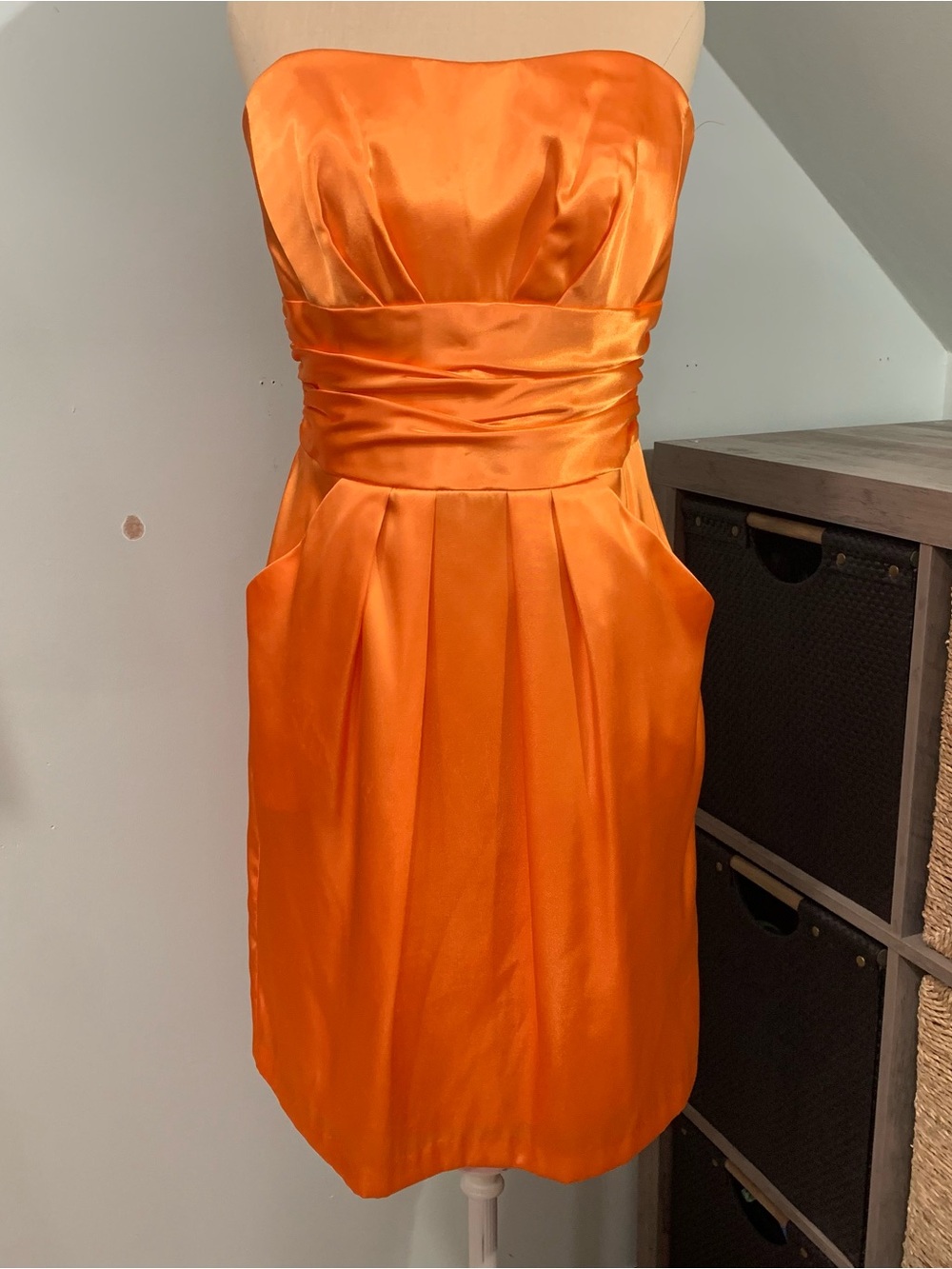 David’s Bridal Orange Satin Strapless Bridesmaid Dress - Size 8 - 83707FV